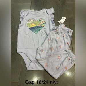 New Gap 18/24 Daddy’s Sunshine Outfit Bundle Set, Top Pants Sun Rainbow Balloon